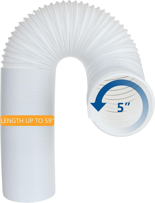 Portable Air Conditioner Hose 5 Inch Diameter 59" Length, AC Exhaust Vent Hose Extension, Clockwise Thread Protable Air Conditioner Parts