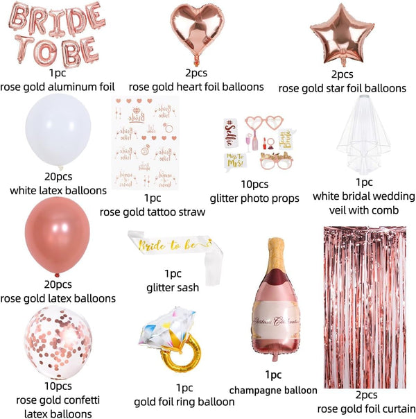 EFAILY Bachelorette Party Decorations - Rose Gold Bridal Shower Party Decor and Supplies Kit Bride To Be Sash, Veil, Temporary Tattoos, Confetti