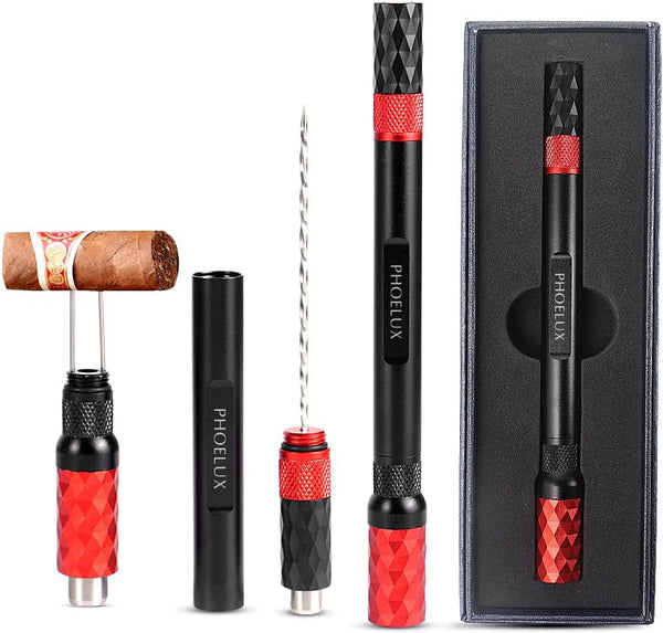 Cigar Punch Multitool 4-In-1 Cigar Draw Enhancer Tool, Twin Needle, Retractable and Screw Out Cigar Double End Punch-2 Size Blades Cigar Hole