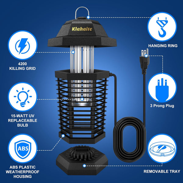 Klahaite Bug Zapper Outdoor, Electric Mosquito Zapper, Fly Zapper Indoor Fly Traps, Mosquito Repellent Outdoor Patio and Backyard Covers 1/2 Acre,