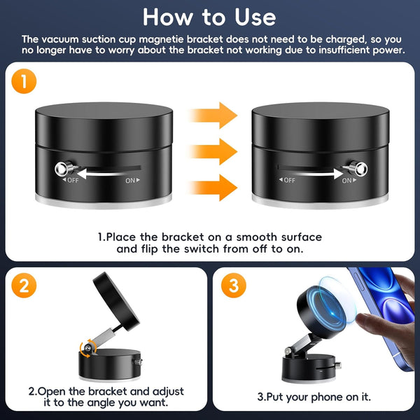 Vacuum Magnetic Phone Holder, Foldable & Retractable Magnetic Suction Cup Phone Mount, Double-Sided Magnetic Phone Stand for
