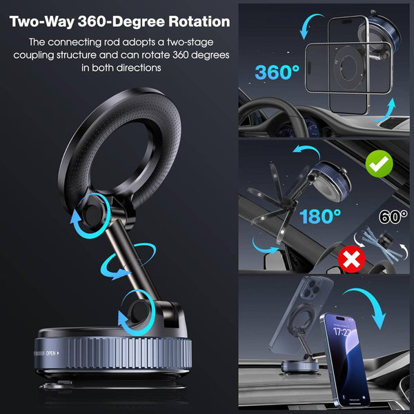 Vacuum Magnetic Suction Phone Holder, Foldable and Retractable Hands-Free Suction Cup Phone Mount for Car/Gym/Mirror/Smooth Surface, Compatible