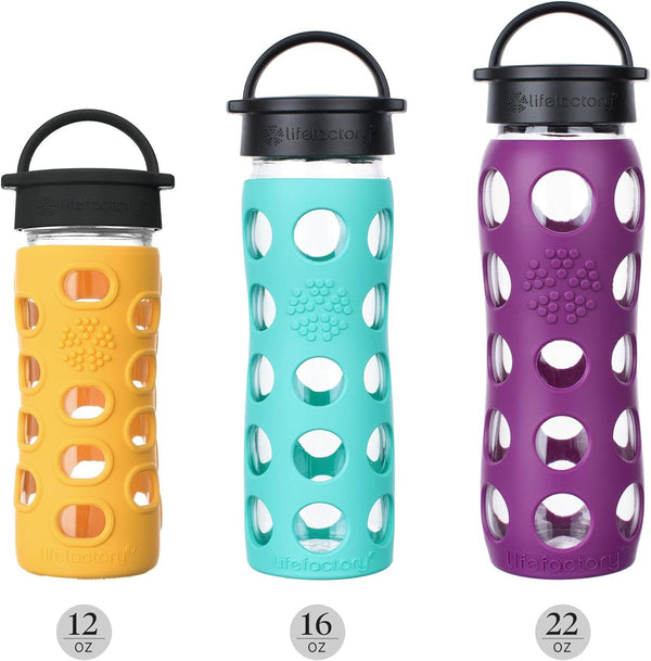 Lifefactory 22-Ounce Bpa-Free Glass Water Bottle with Classic Cap and Protective Silicone Sleeve, Onyx