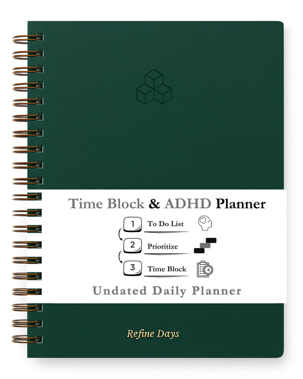 Undated Daily Planner - Time Blocking Planner & ADHD Planner. to Do List, Hourly Schedule, Daily and Monthly Agenda. Time Management &