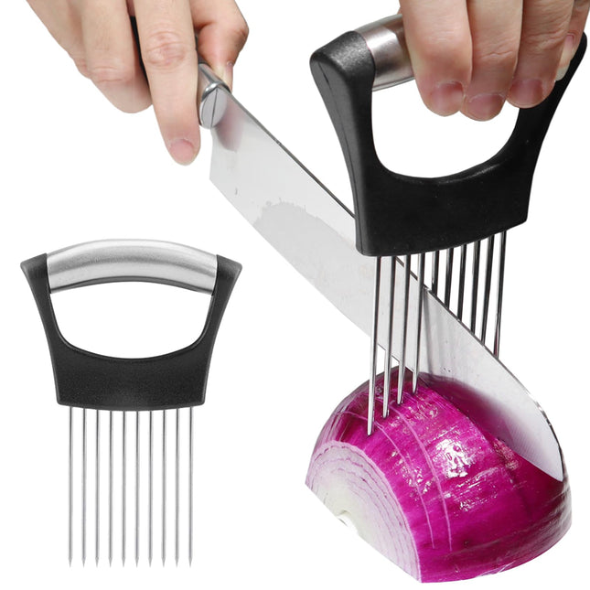 JAYVAR Onion Holder for Slicing, Onion Cutter Vegetable Chopper, Stainless Steel Tomato Slicer Vegetable Cutter for Pota