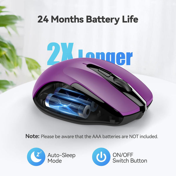 TECKNET Wireless Mouse, 2.4G Ergonomic Optical Mouse, Computer Mouse for Laptop, PC, Computer, Chromebook, Notebook, 6 Buttons, 24 Months Battery