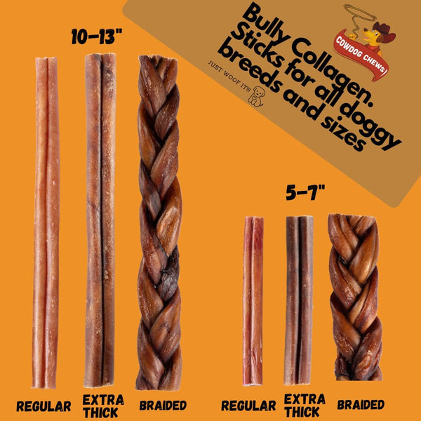 Cowdog Chews Beef Bully Stick: Odor-Free, Fully Digestible Beef Collagen Chews (5-7", 10 Count) - Natural, Grain-Free, Long-Lasting Collagen Bully