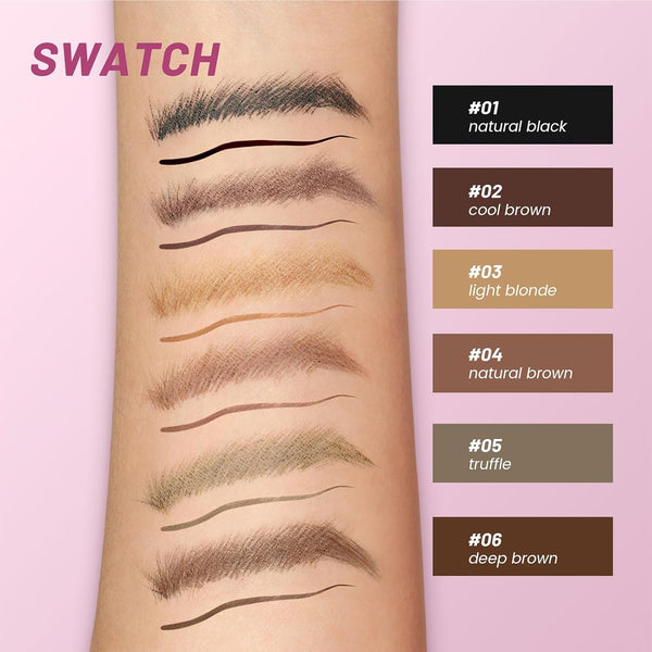 2-In-1 Curved Eyebrow Pen and Eyeliner with 10Pcs Brow Stencils, Microblading Eyebrow Pencil with 4 Fork-Tip and Curved Precise Tip, Waterproof
