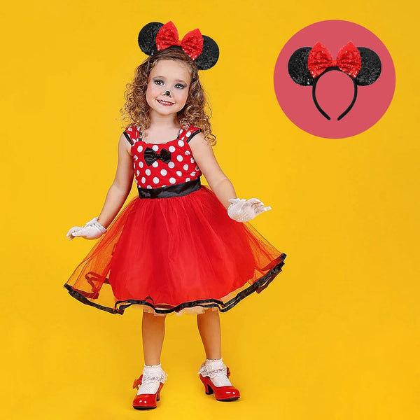 Mouse Ears Headbands, Sequin Mouse Ears for Women Girls Boys, Shiny Bow Headband for Cosplay Costume Party Decorations Hair Accessories (Red)