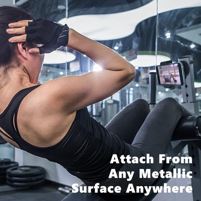 Gym Magnetic Phone Mount Holder, Heavy Duty Magnet Base Cell Phone Clamp, Attracts to Ferrous Metal Surface, Designed fo
