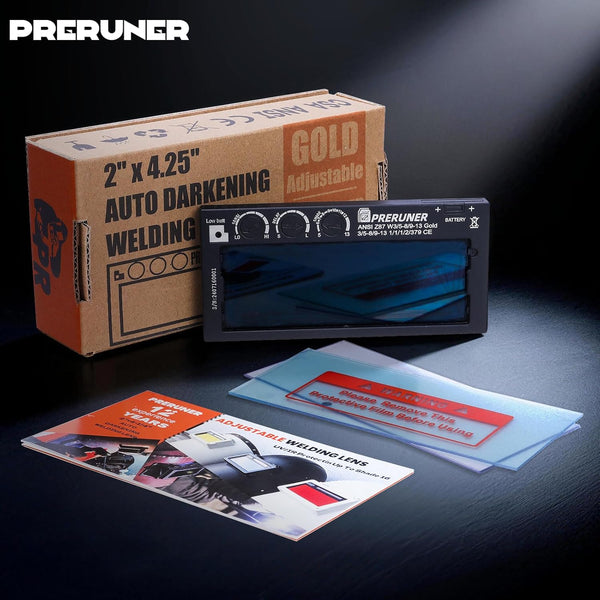 Gold Shade 5-13 2X4 1/4 Auto Darkening Welding Lens, Adjustable Gold Welding Lens 2X4 with Cool Blue Puddle Technology, 2X4 Welding Lens