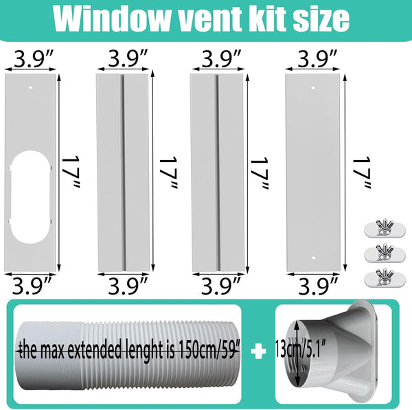 Portable Air Conditioner Window Vent Kit with Exhaust Hose 5.1 Inch Diameter, Adjustable 59 Inch Length Exhaust Hose for AC Seal Plate with