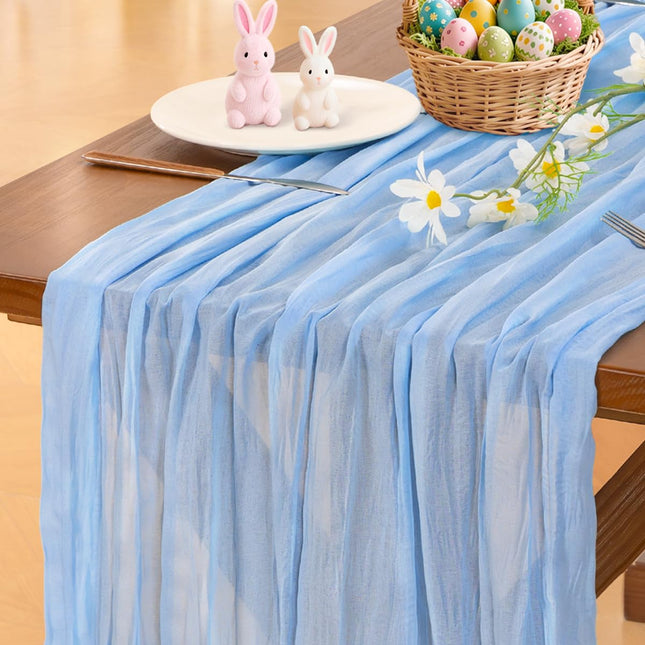 Socomi Blue Summer Cheesecloth Table Runner Light Blue Boho Rustic Gauze 120 Inch 10FT Cheese Cloth Runner for Wedding P