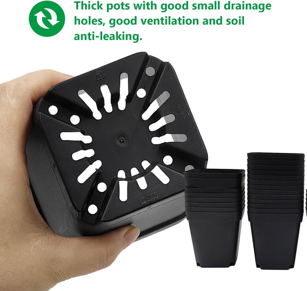 Square Nursery Pots 3.54Inches 90 Pcs Seedling Flower Post Plastic Thick Seed Start Germination for Plant Propagation,Sturdy Suit for 1020