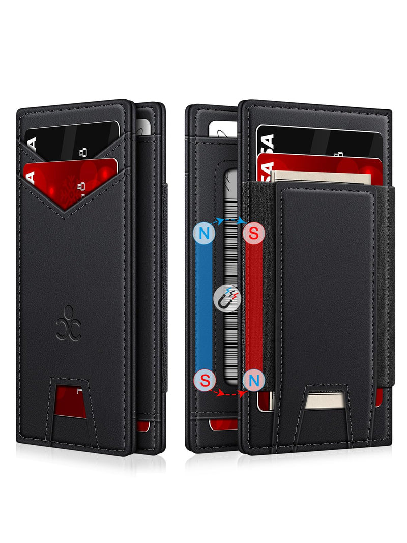Wallet for Men Slim Leather Wallets for 9-13 Cards, RFID Blocking Thin Card Holder Wallet with ID Window & Stretchable Cash Slot, Minimalist