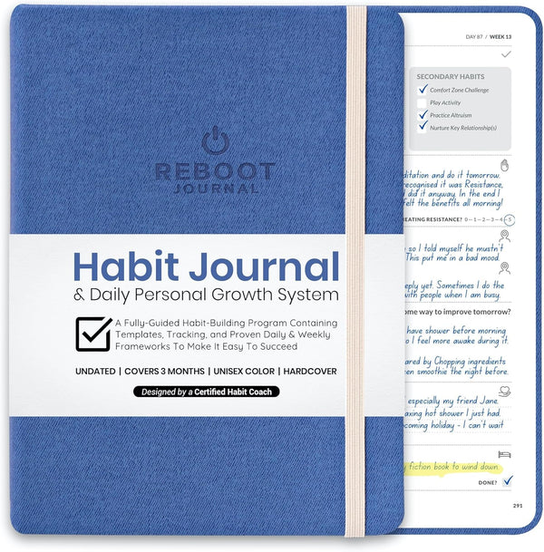 The Reboot Journal - Habit Journal for Building Positive Life Changing Habits - Guided Daily Self Improvement Blueprint with Habit Tracker -
