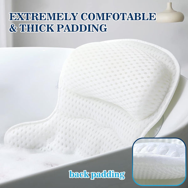Bath Pillow Bathtub Pillow, Luxury Bath Pillows for Tub Neck and Back Support, Bath Tub Pillow Headrest with Soft 4D Mesh Fabric and Non-Slip