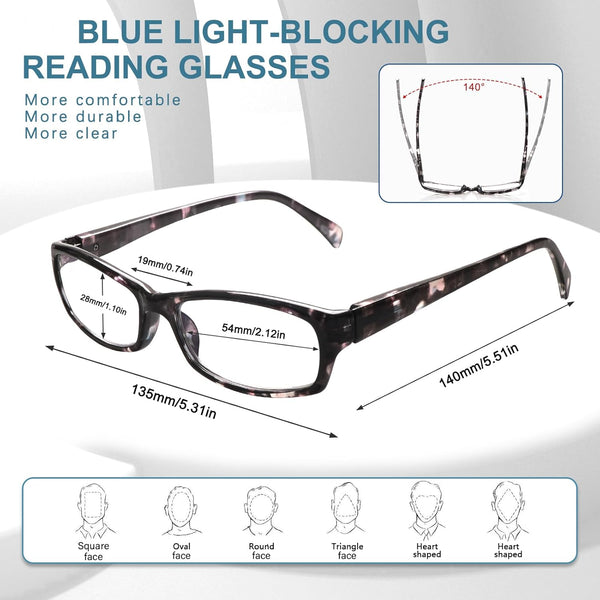 VIDEBLA 5 Pack Computer Reading Glasses Men and Women anti Eyestrain Blue Light Blocking Glasses for Reading (5 Mix-2, 1.75)