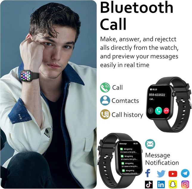 Smart Watch(Answer/Make Call), 1.96" Smart Watch for Men Women IP68 Waterproof, Smartwatch for Android Ios with 100+ Spo