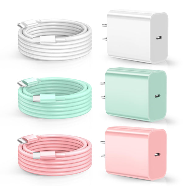 Dayaoncy Compatible with Iphone 16/15 Charger Fast Charging, 20W USB C Wall Charger with 3Pack 10FT USB C to C Cable, Type C to Type C Fast