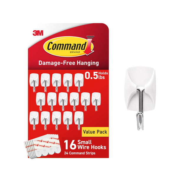 Command Small Wire Toggle Hooks, 16 Hooks and 24 Strips, Damage-Free Hanging Wall Hook with Adhesive, No Tools Required, Great for Home, Kitchen,