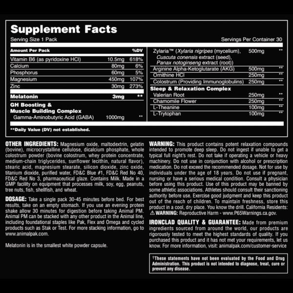 Animal PM - Sleep Aid for Adults Non-Habit Forming Relaxation Enhancer and Mood Support with Melatonin, L-Theanine, Zylaria, Zinc, Magnesium,