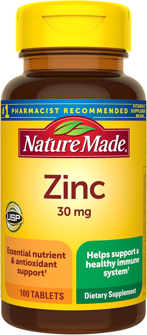 Nature Made Zinc 30 Mg, Dietary Supplement for Immune Health and Antioxidant Support, 100 Tablets, 100 Day Supply