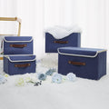 ANMINY 2PCS Storage Bins with Lid PU Leather Handles Storage Boxes PP Plastic Board Decorative Foldable Lidded Cotton Linen Fabric Home Cubes