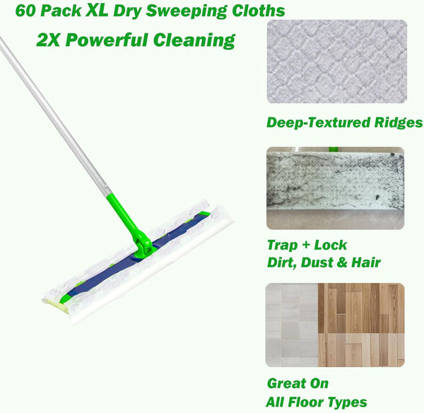 XL Dry Sweeping Cloths, XL Dry Pad Refills for Swiffer Sweeper XL Mop, X-Large Disposable Sweeping Cloths Multi Surface Floor Mop Pad Refills for