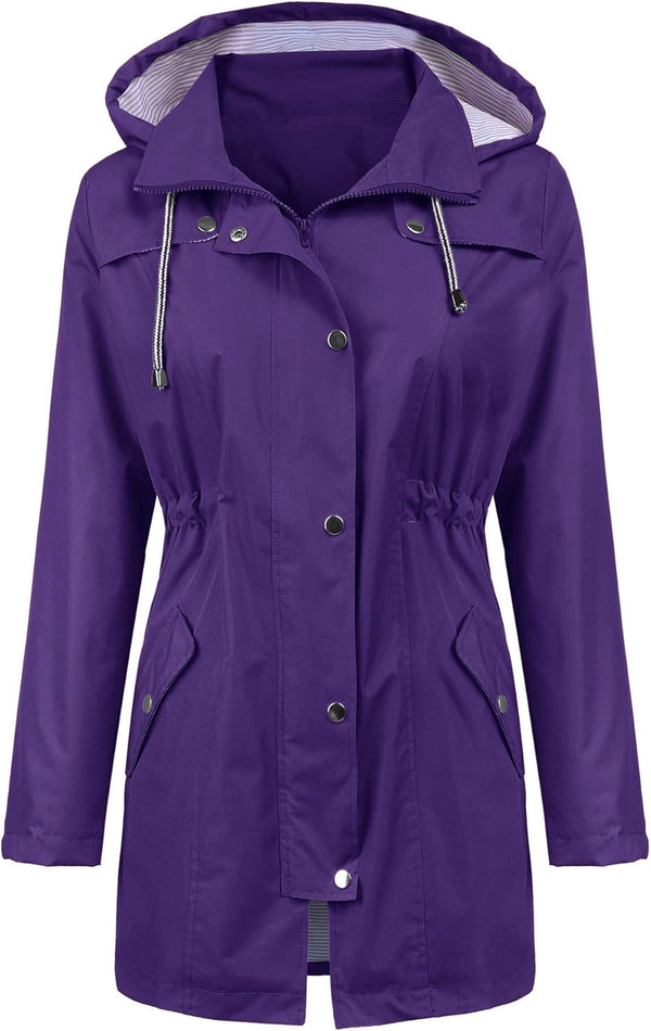 LOMON Raincoat Women Waterproof Long Hooded Trench Coats Lined Windbreaker Travel Jacket S-XXL