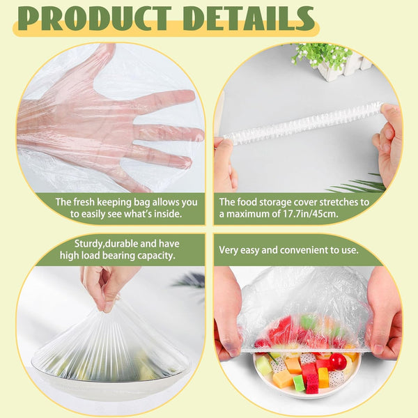 400 Pcs Fresh Keeping Bags,Plastic Food Storage Covers,Elastic Sealing Bowl Lids,Adjustable Wrap Bowl Covers for Family Kitchen Outdoor Picnic