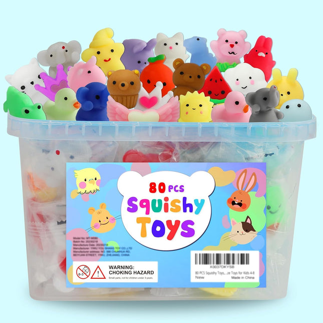 80Pcs Party Favors for Kids 4-8, Kawaii Squishies Mochi Squishy Toy Bulk Fidget Sensory Toys Birthday Gifts for Boys Gir