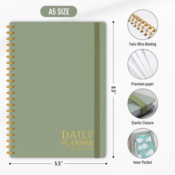 Daily Planner Undated - Simplified to Do List Notebook with Hourly Schedules, Spiral Appointment Organizer, 5.5" X 8.5", Easily Manage Your Tasks