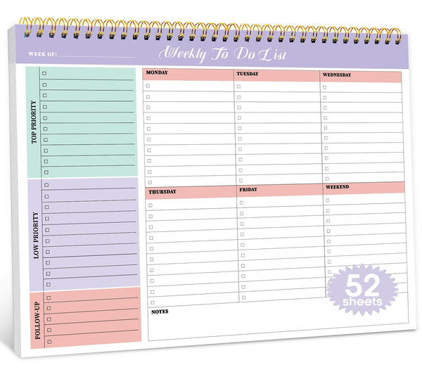 Weekly to Do List Notepad with 52 Undated Sheetsï¼8.5"Ã11"ï¼- Weekly Desk Planner for Women & Man, Work and Home - Violet Dream