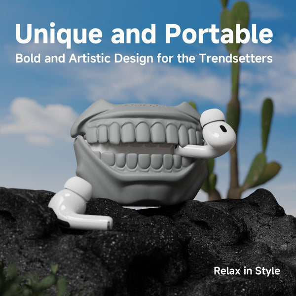 for AirPods Pro 2nd Generation Case, Unique Funny Teeth Design, Soft Silicone Shell, Compatible with Wireless Charging (Rock Gray) AirPods Pro 2 /