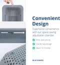 BLUE GINKGO over the Sink Colander Strainer Basket - Wash Vegetables and Fruits, Drain Cooked Pasta and Dry Dishes - Extendable - New Home Kitchen
