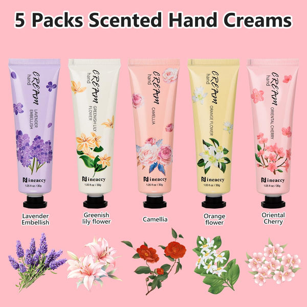 Hand Cream Vegan Friendly,5 X 30Ml, Pack of 5,For Dry Cracked Hands,Daily Moisturising Hand Lotion Gift Set,Mothers Day Gifts for Women
