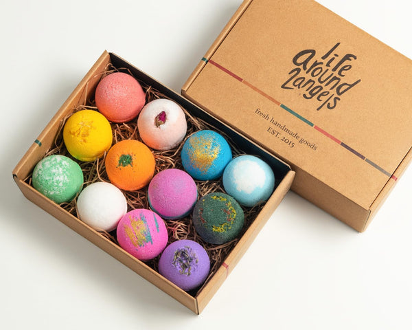 Lifearound2Angels Bath Bombs Gift Set 12 USA Made Fizzies, Shea & Coco Butter Dry Skin Moisturize, Perfect for Bubble Spa Bath. Handmade Birthday