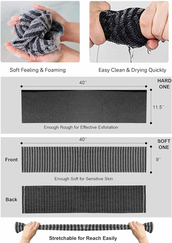 Yiclick 2PCS Exfoliating Washcloth Towel - Exfoliating Body Scrubber Exfoliator, Loofah Sponge Wash Cloth, Korean & Japanse & African Net Sponge