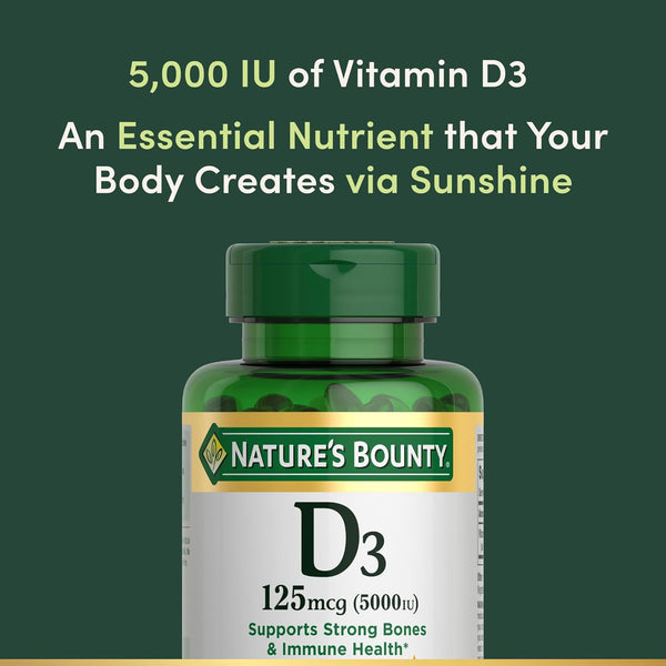 Nature's Bounty Vitamin D3 5000 IU Softgels, Rapid Release, Immune Support, Vitamin D Supplements, 240 Ct 240 Count (Pack of 1)