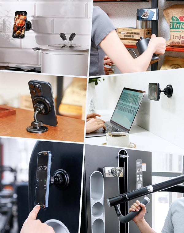 Gym Magnetic Phone Holder for Magsafe, Dual Magnetic Phone Mount Gym Phone Holder Magnet with Double Ball Head Locking Angle Compatible with