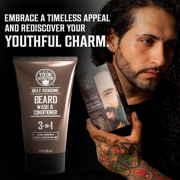 Viking Revolution Men'S Beard Dye - Dark Brown, Grey Reducing Shampoo & Conditioner (4 Oz)