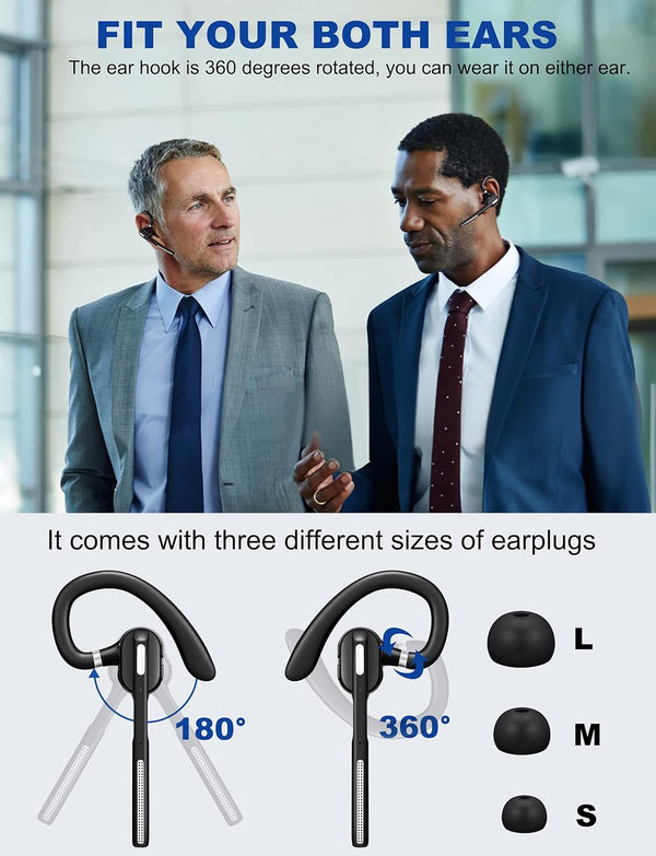 Bluetooth Headset V5.1, Wireless Headset with Battery Display Charging Case, Bluetooth Earpiece with Noise Canceling Mic for Driving, Office,