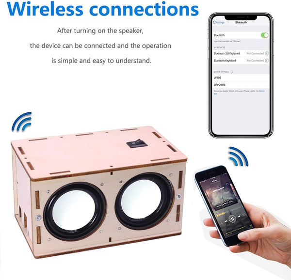 DIY Bluetooth Speaker Box Kit Electronic Sound Amplifier - Build Your Own Portable Wood Case Bluetooth Speaker Sound - Science Experiment and STEM