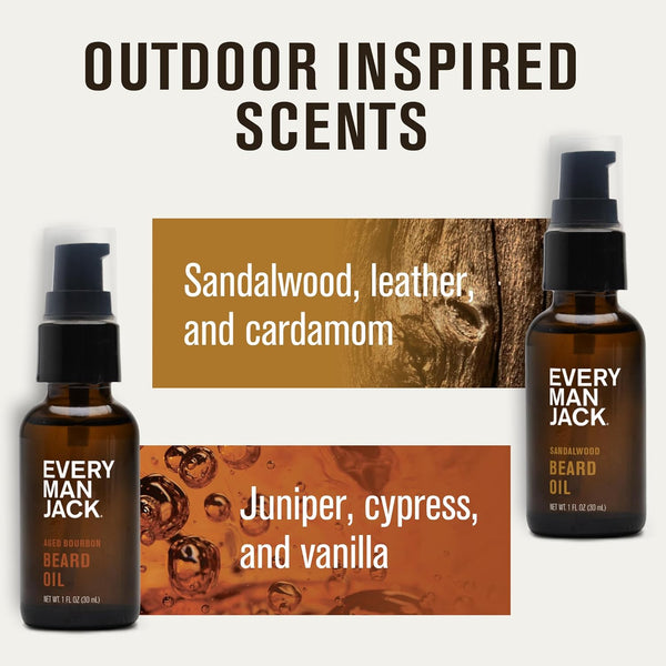 Every Man Jack Mens Beard Oil - Subtle Aged Bourbon & Sandalwood Fragrance - Deeply Moisturizes and Softens Your Beard and Adds a Natural Shine -