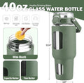 BLUEGO 40Oz Glass Tumbler with Lid and Straw, Glass Water Bottles with Handle, Glass Cup with Time Marker and Silicone Sleeve, Fits Most Cup