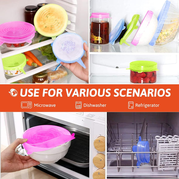 BFONS 18 Pack Silicone Stretch Lids, 6 Different Sizes, 100% Safe Food Grade Silicone to Meet Most Container, Microwave Cover for Food Storage,