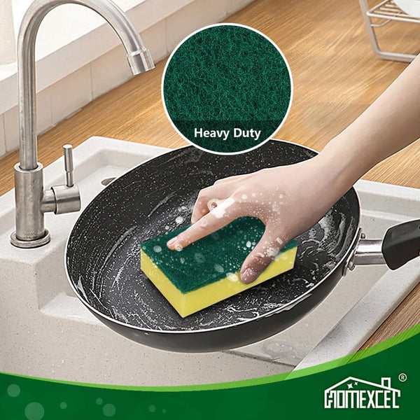 HOMEXCEL Heavy Duty Scrub Sponges Kitchen 10 Count, Extra-Large Sponges for Cleaning Kitchen and Household, Dish Scrubber for Washing Dishes, Pots