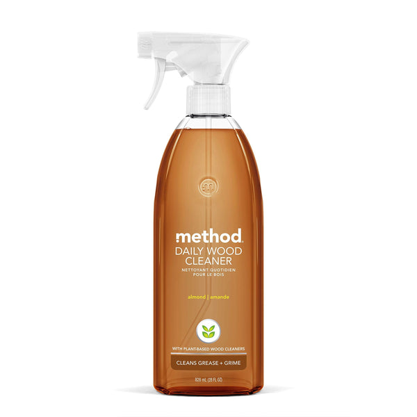 Method Daily Wood Cleaner, Almond, Plant-Based Formula That Cleans Shelves, Tables and Other Wooden Surfaces While Removing Dust & Grime, 28 Oz