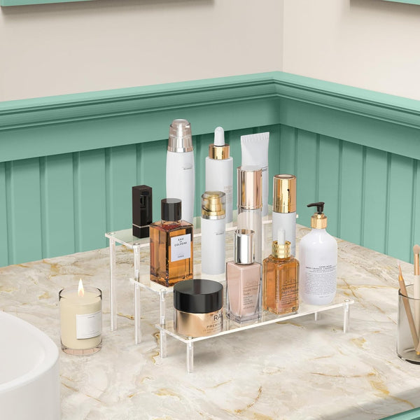 Acrylic Display Risers, 3 Tier Perfume Organizer Stand, Clear Cupcake Stand Holder, Large Shelf Risers for Figures, Dessert Shelves for Party,
